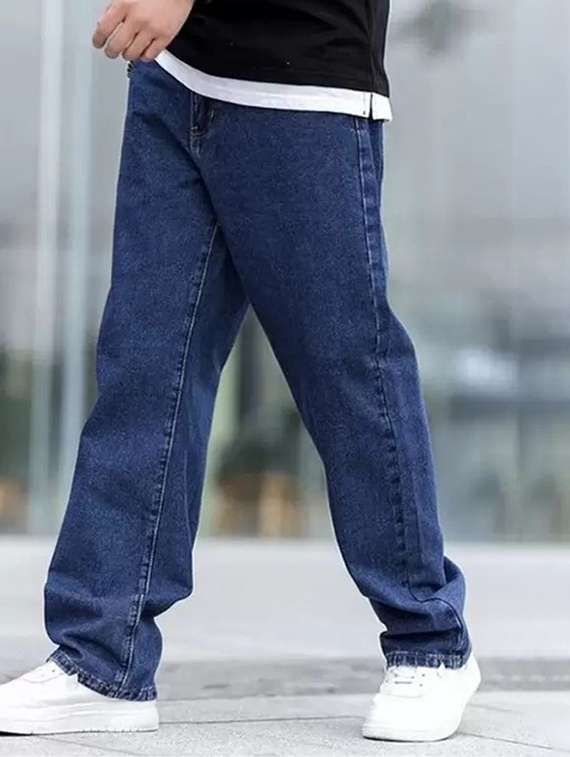 men plain mid rise full length jeans