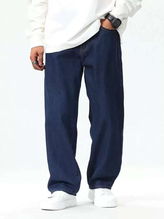 men plain mid rise full length jeans
