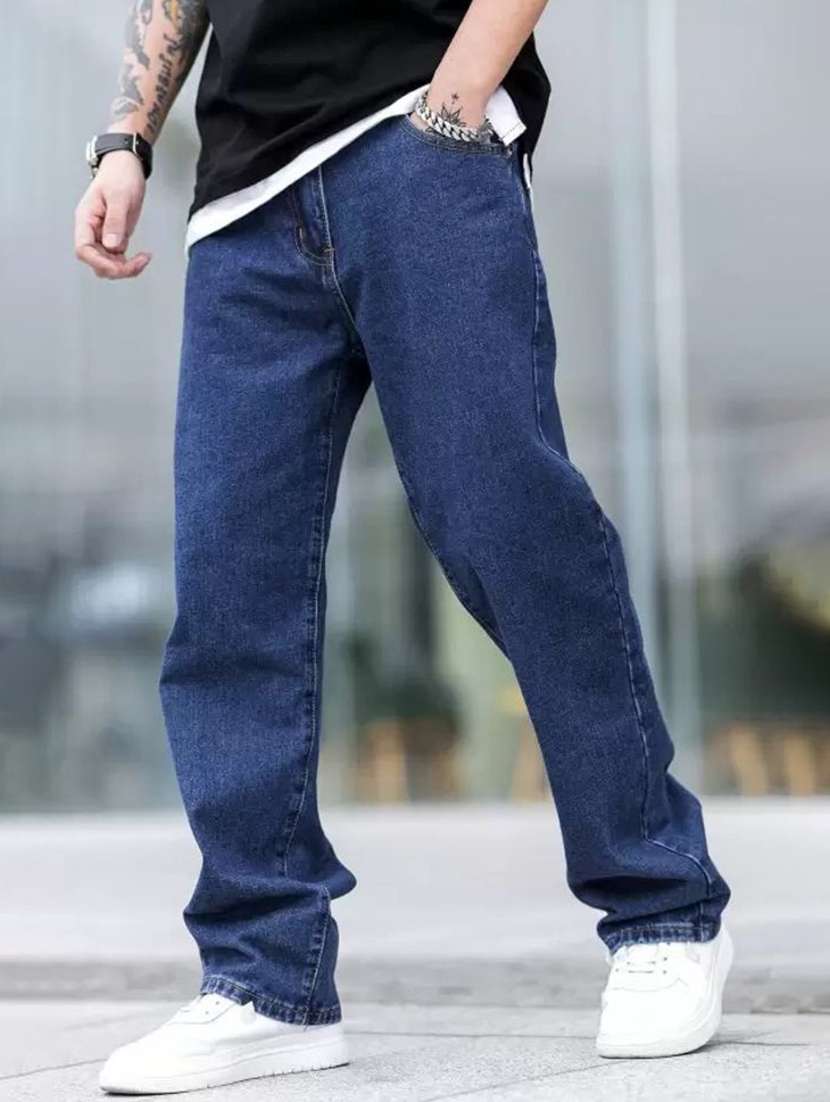 men plain mid rise full length denim jeans