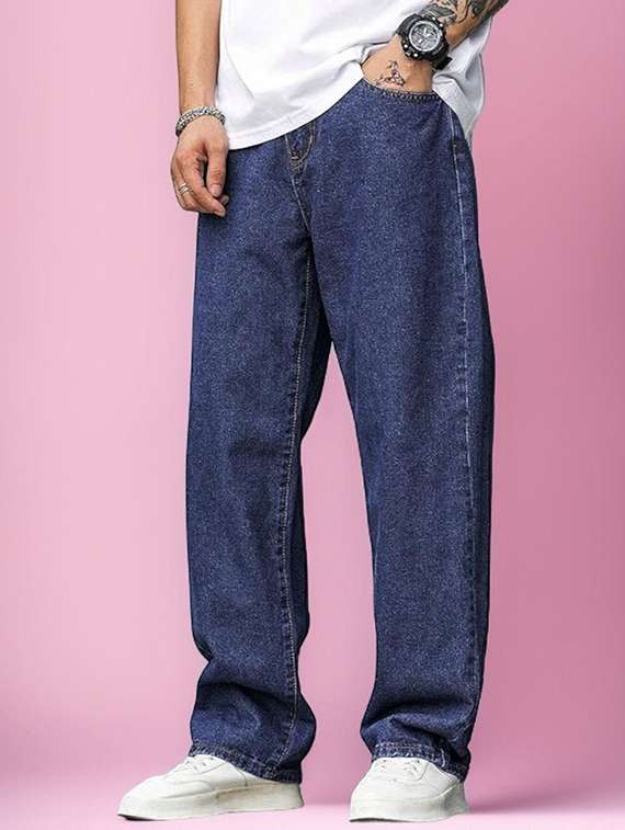 men plain mid rise full length denim jeans
