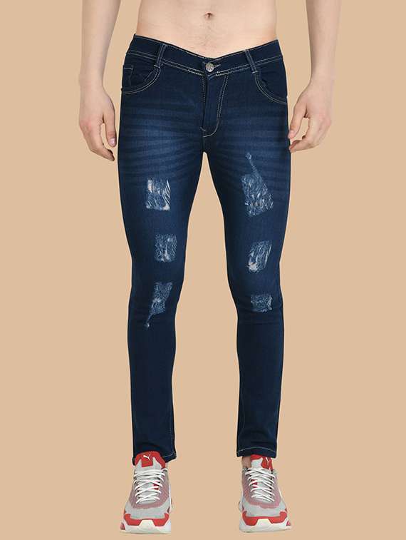 men distress mid rise full length jeans
