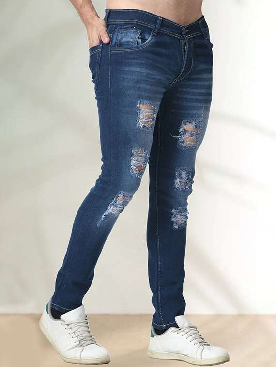 men distress mid rise full length slim fit jeans