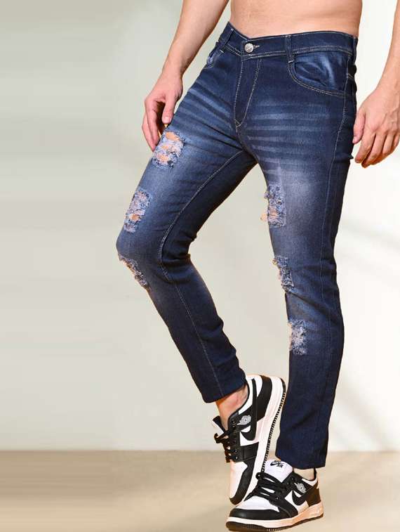 men distress mid rise full length slim fit jeans