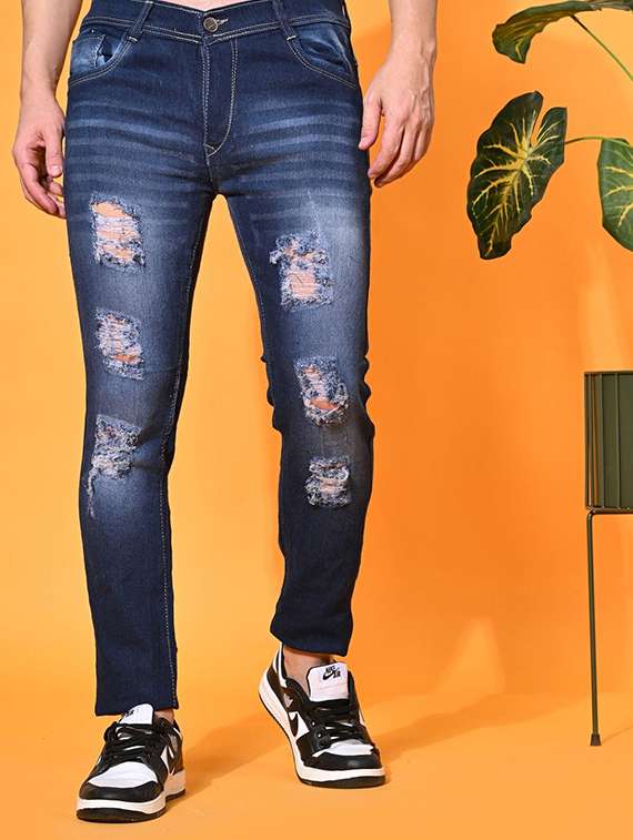 men distress mid rise full length slim fit jeans