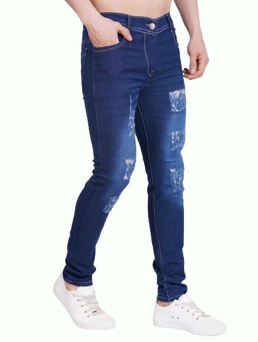 men distress mid rise full length jeans