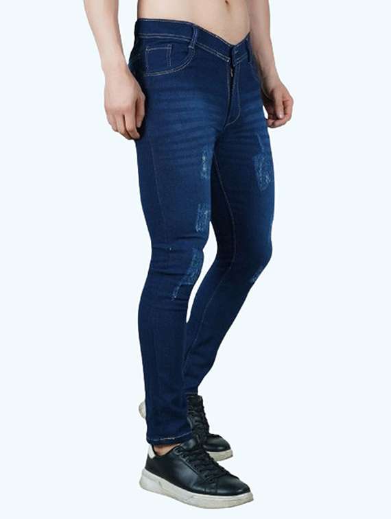 men distress mid rise full length skinny fit jeans