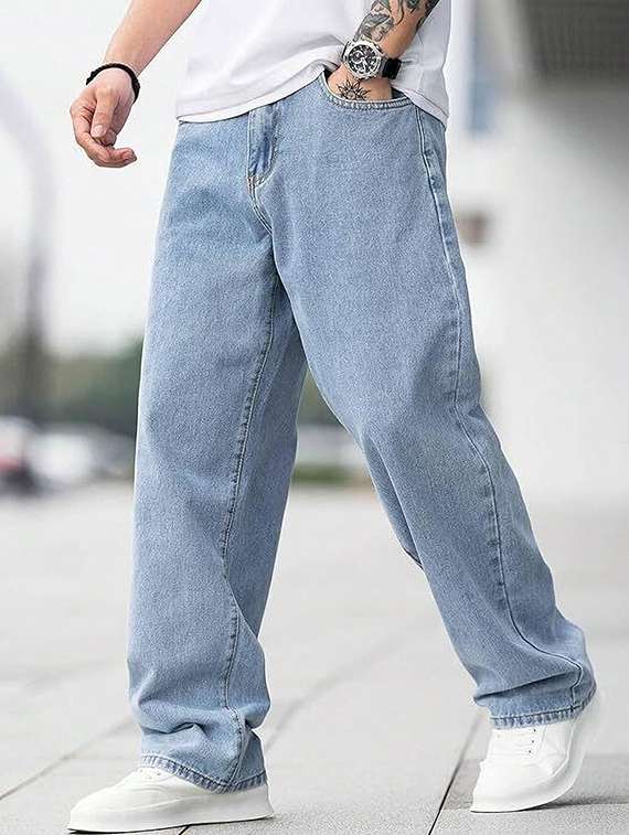 men plain mid rise full length denim jeans