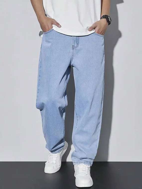 men plain mid rise full length jeans