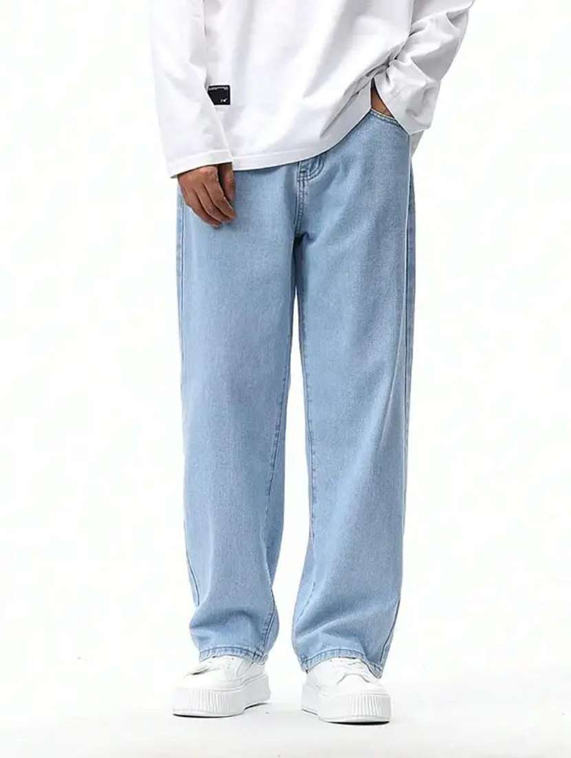 men plain mid rise full length jeans