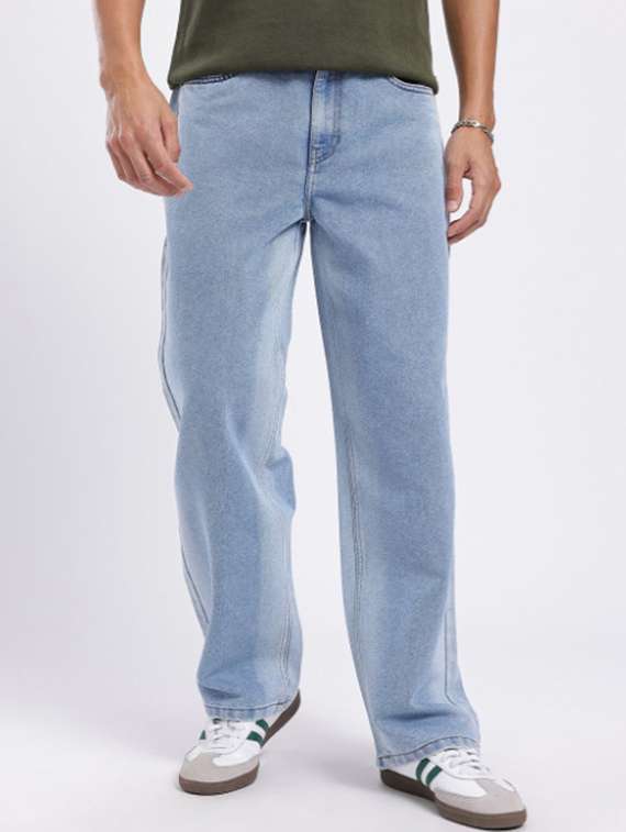 men plain mid rise full length jeans