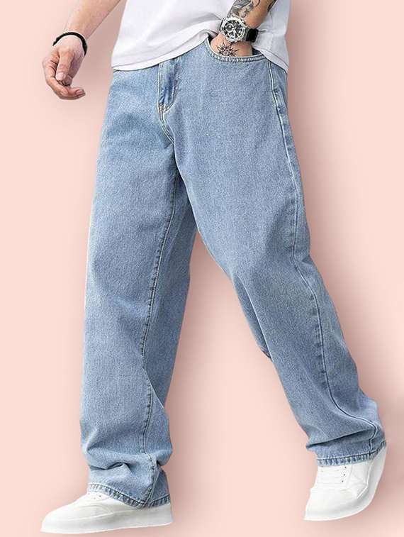men plain mid rise full length jeans