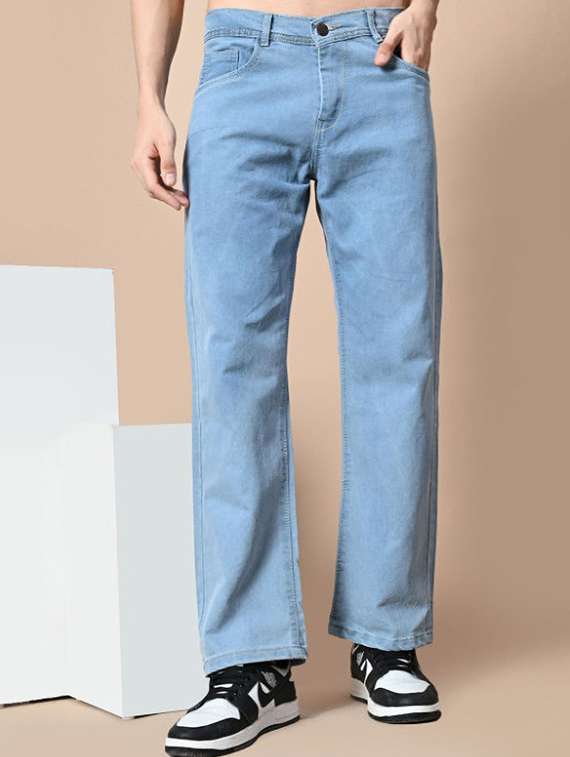 men plain mid rise full length jeans