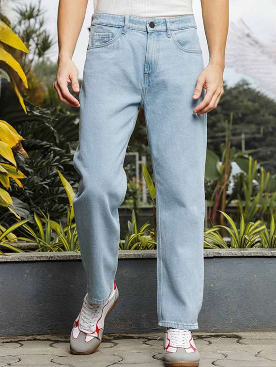 men plain mid rise full length straight fit jeans