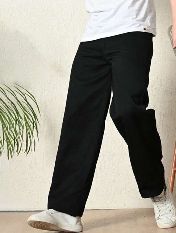 men plain mid rise full length straight fit jeans