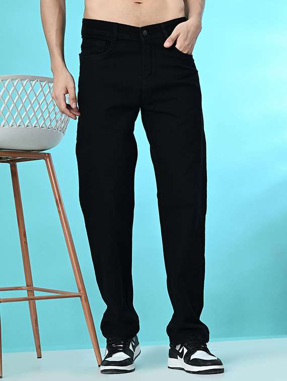 men plain mid rise full length denim jeans