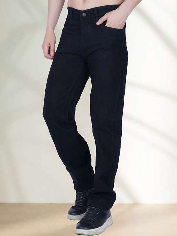 men plain mid rise full length jeans