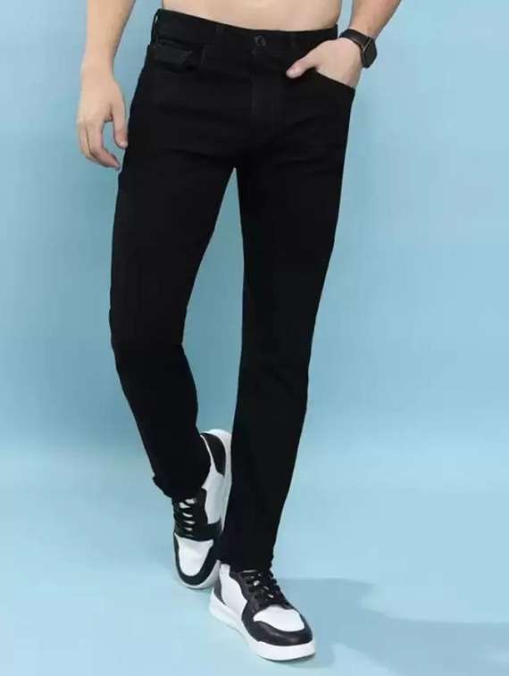 men plain mid rise full length slim fit jeans