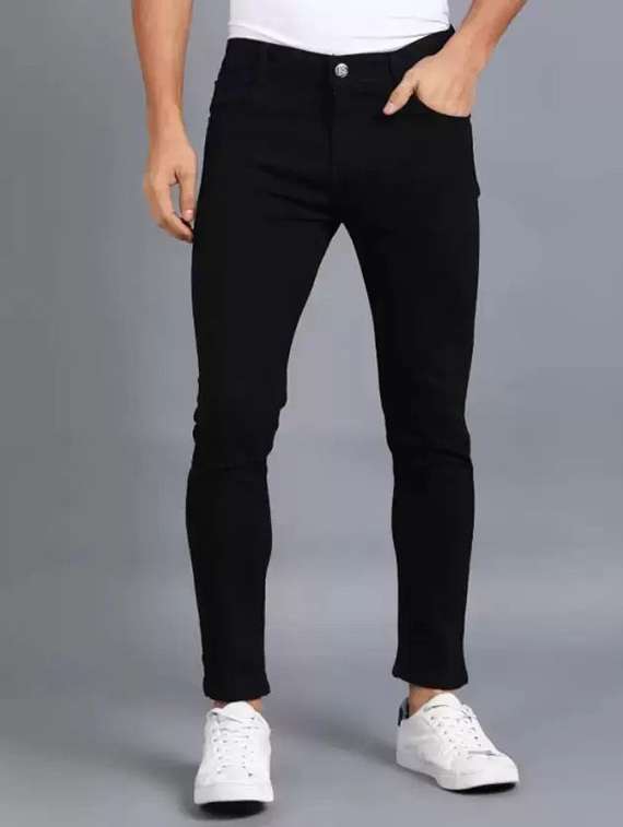 men plain mid rise full length slim fit jeans