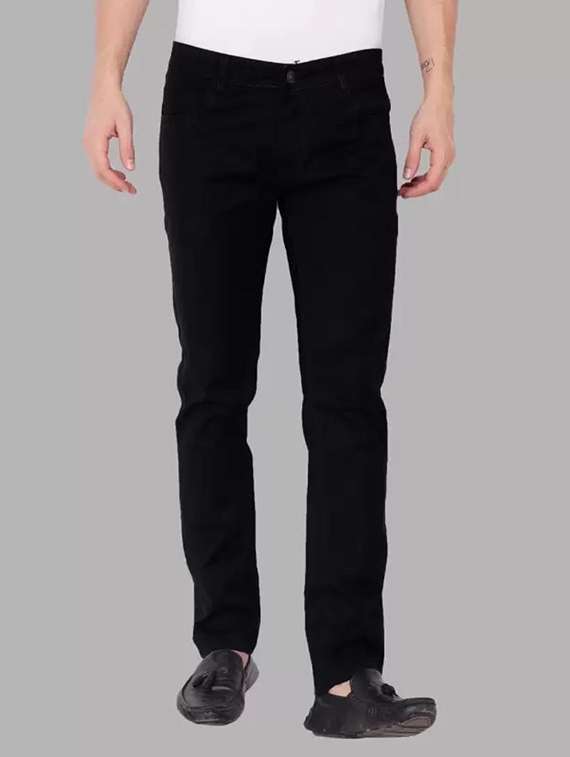 men plain mid rise full length jeans