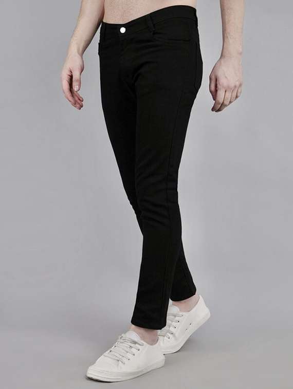 men plain mid rise full length jeans