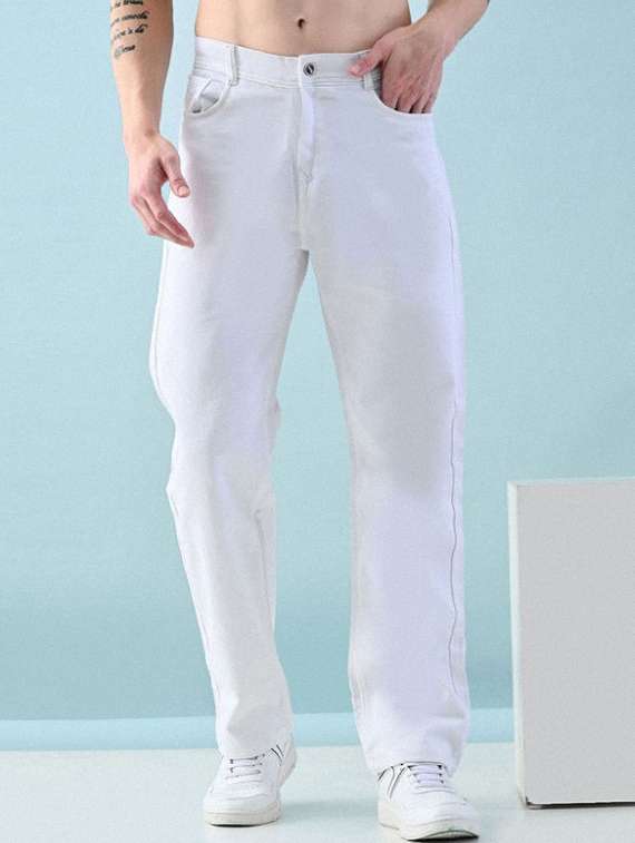 men plain mid rise full length jeans