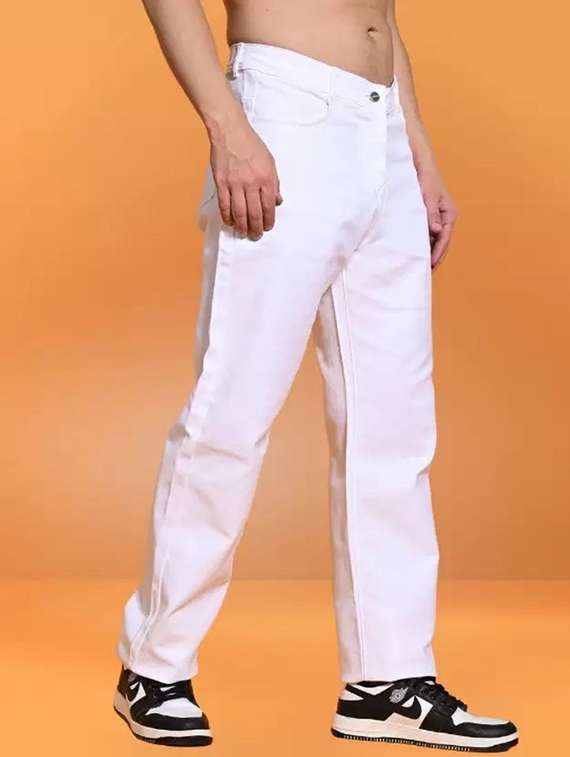 men plain mid rise full length jeans