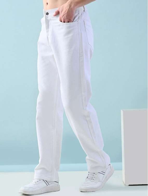 men plain mid rise full length jeans