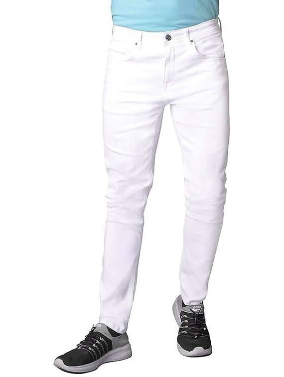 men plain mid rise full length jeans