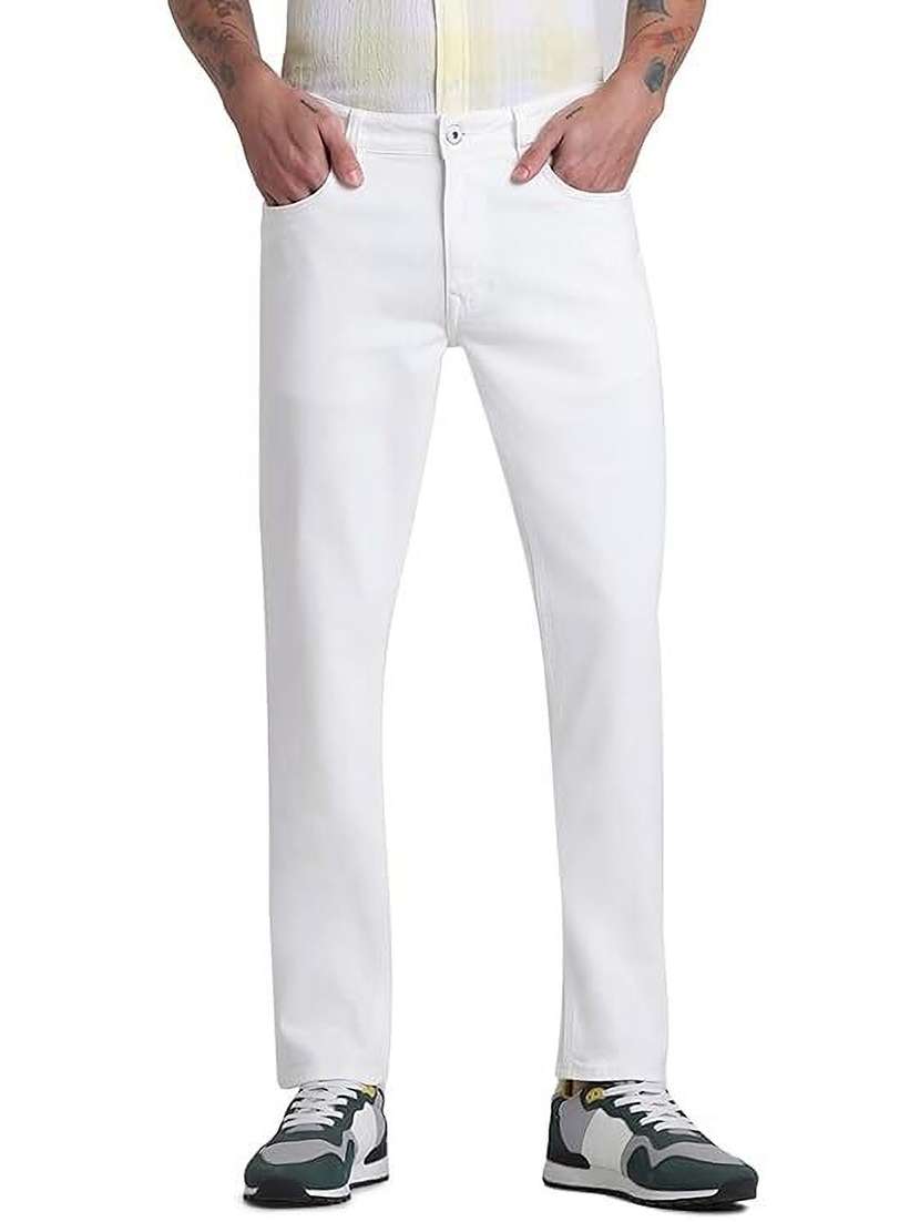 men plain mid rise full length jeans
