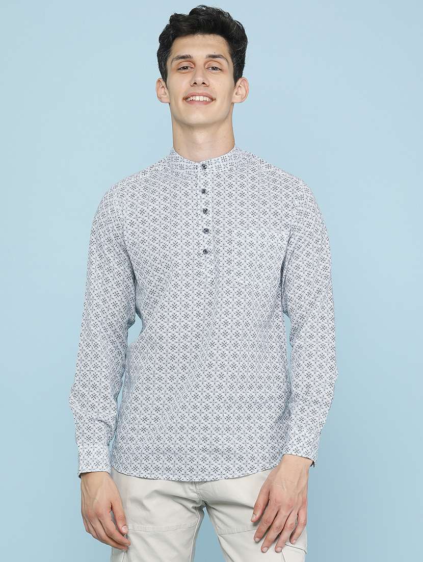Men Printed Long Sleeves Short Kurta - 22345045 -  Standard Image - 2