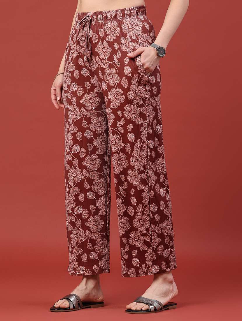 women printed mid rise straight fit trouser - 22345151 -  Standard Image - 2