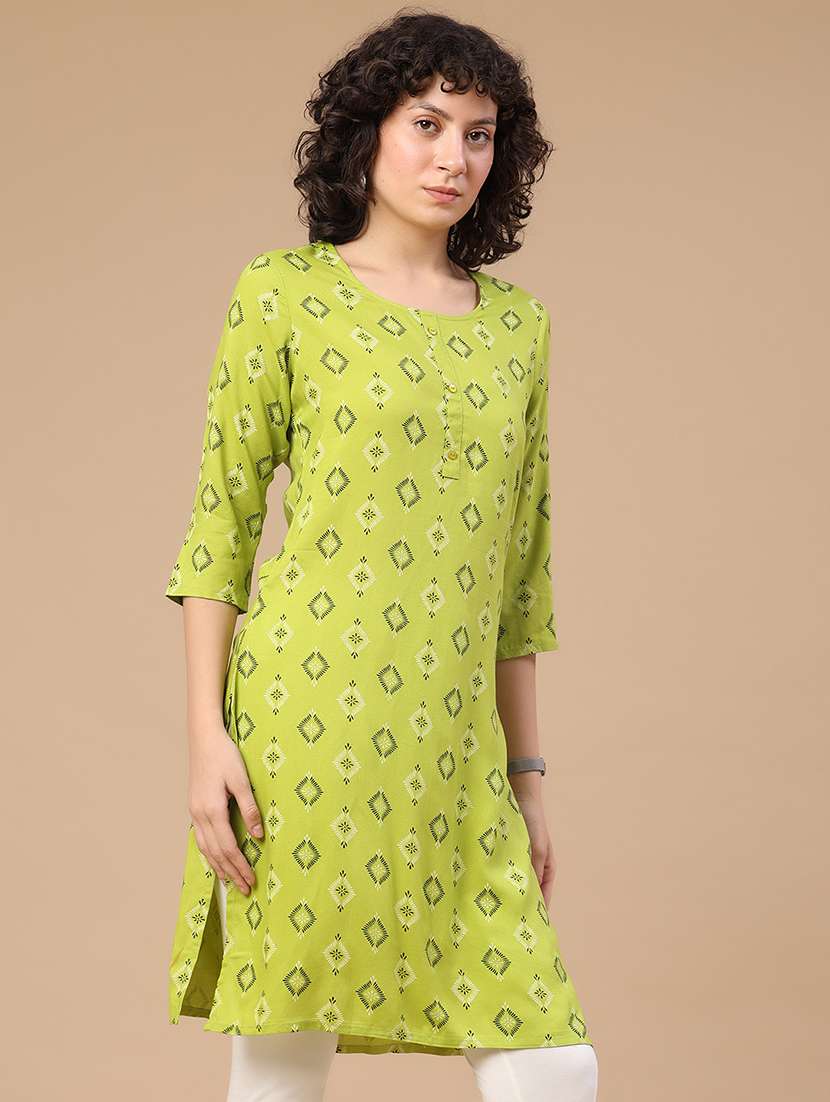 women printed three quarter sleeves straight kurti - 22345210 -  Standard Image - 2