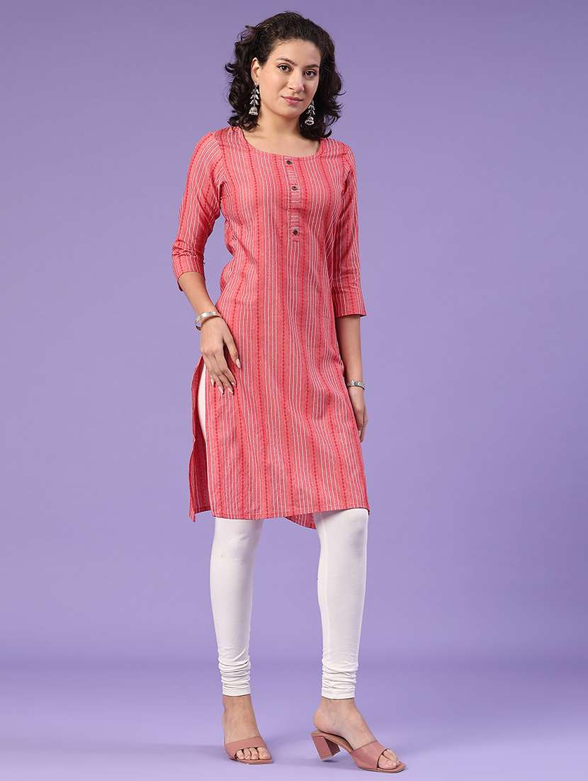 red cotton straight kurta - 22345214 -  Standard Image - 2