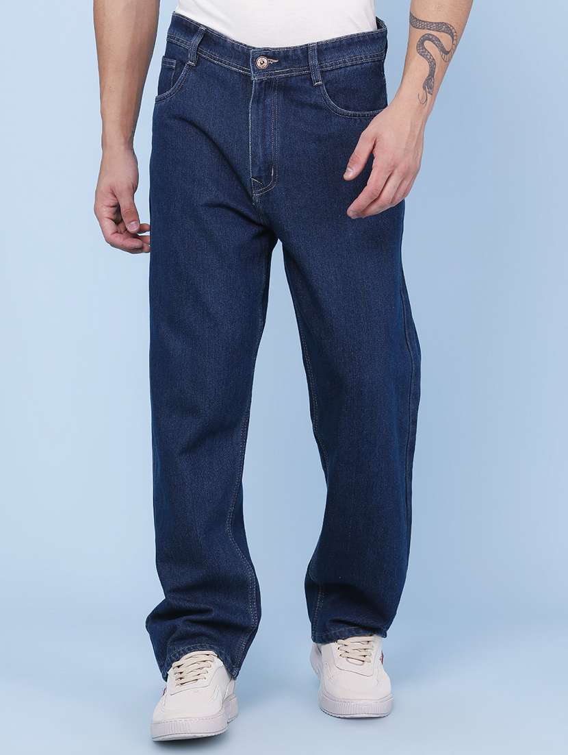 men solid mid rise baggy jeans