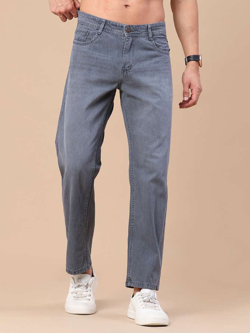 men washed mid rise full length straight jeans