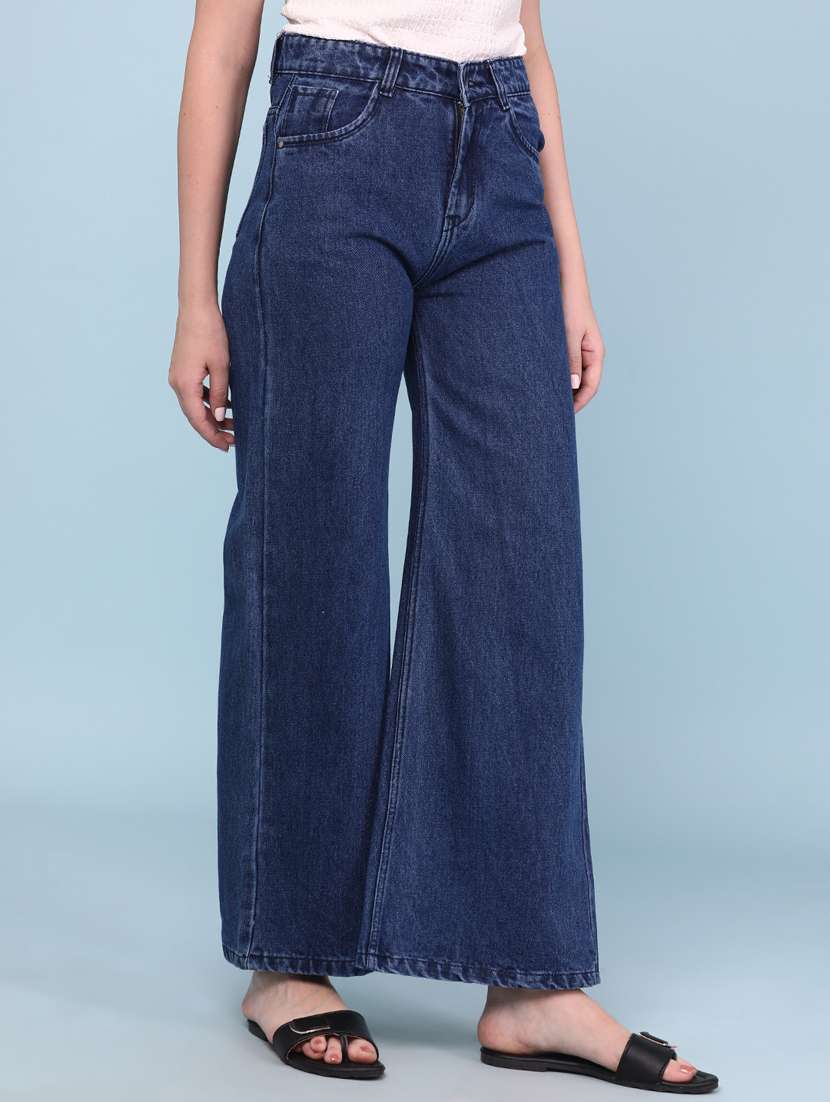 women solid mid rise wide leg jeans - 22345661 -  Standard Image - 2