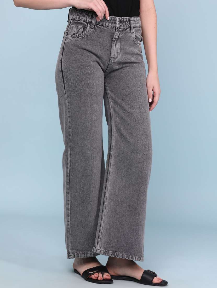 women washed mid rise wide leg jeans - 22345663 -  Standard Image - 2