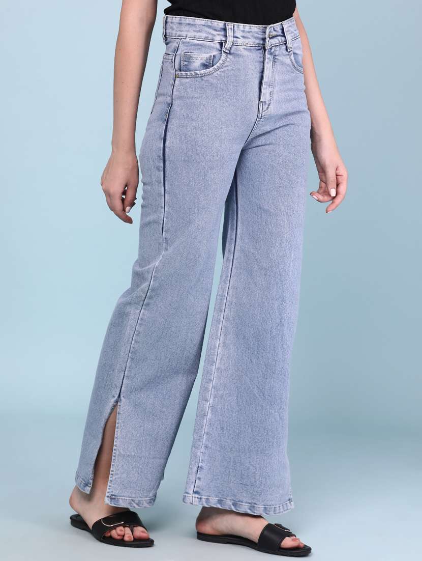 women solid mid rise wide leg jeans - 22345666 -  Standard Image - 2