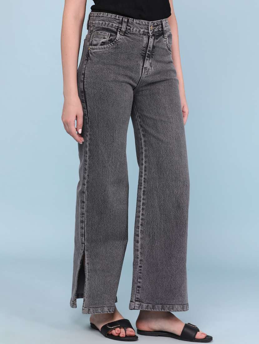 women washed mid rise wide leg jeans - 22345667 -  Standard Image - 2