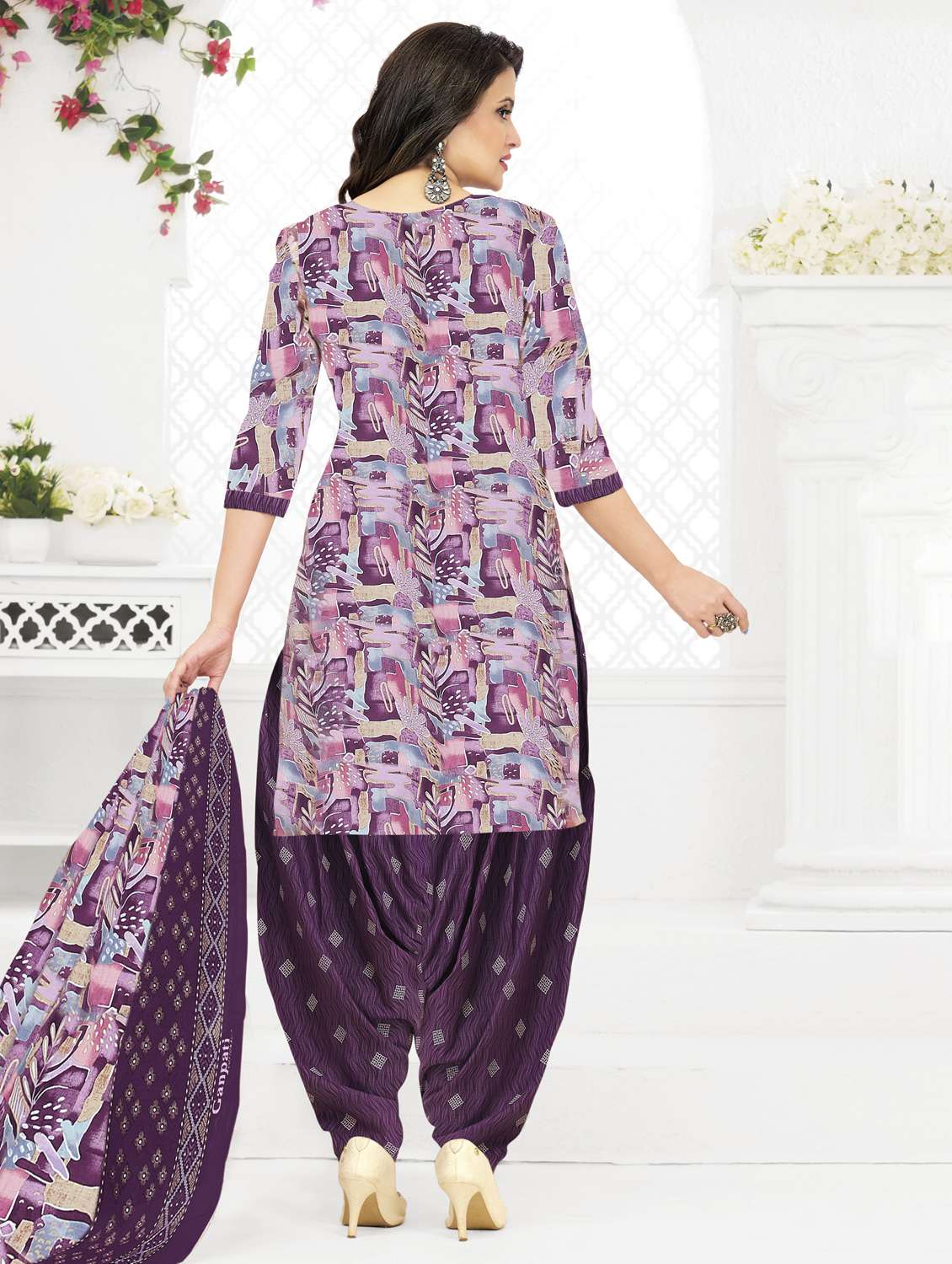women printed three quarter sleeve kurta patiala with dupatta set - 22345727 -  Standard Image - 2