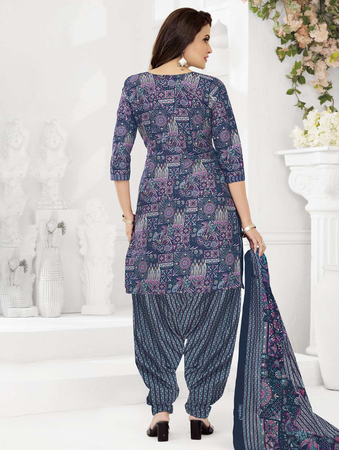 women printed three quarter sleeve kurta patiala with dupatta set - 22345742 -  Standard Image - 2