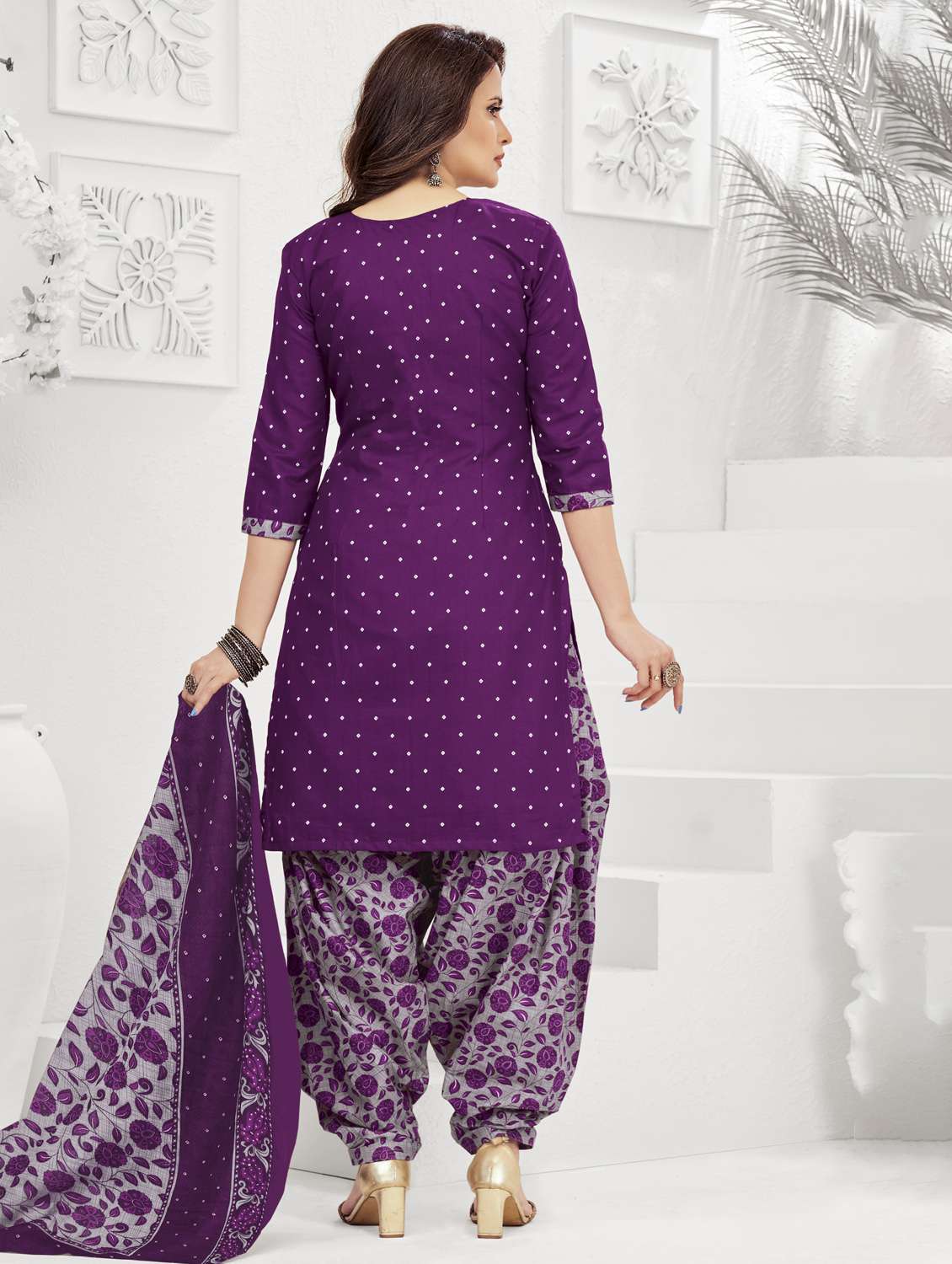 women printed three quarter sleeve kurta patiala with dupatta set - 22345744 -  Standard Image - 2