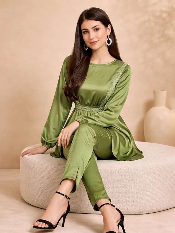 women solid top and trouser co-ord set - 22345815 -  Standard Image - 2