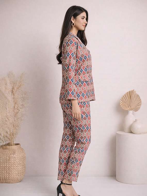 women printed blazer and trouser co-ord set - 22345820 -  Standard Image - 2