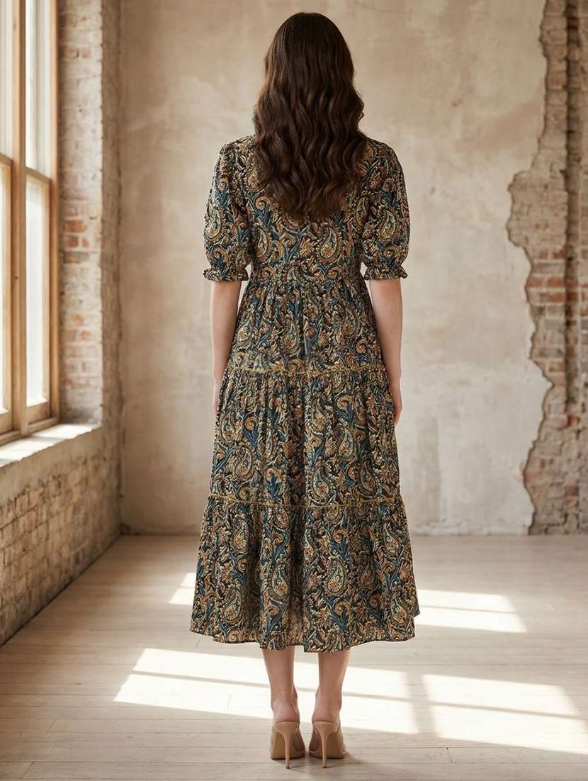 women print puff sleeve tiered dress - 22345824 -  Standard Image - 2