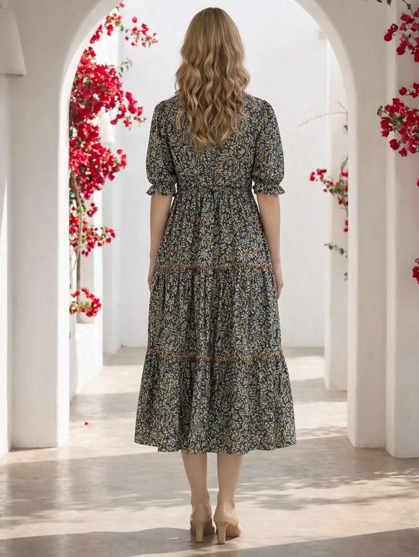 women printed puff sleeve tiered dress - 22345846 -  Standard Image - 2
