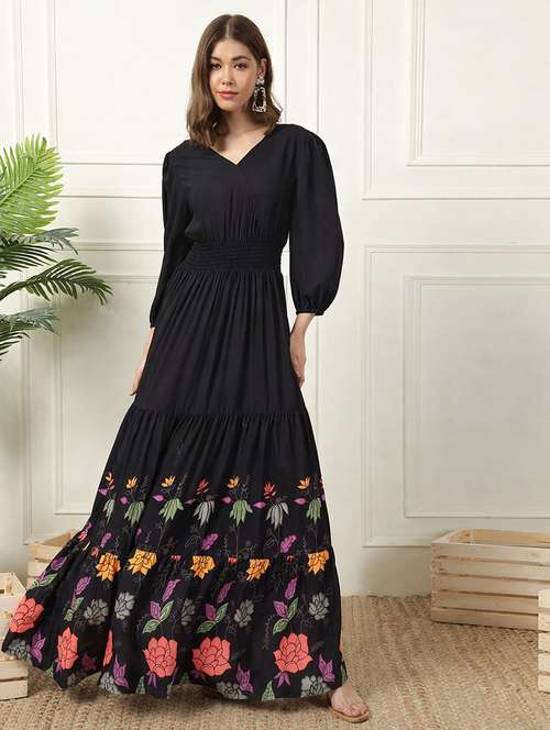 chinese dress ladies Floral Tiered Maxi Dress