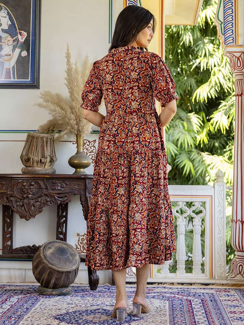 women printed puff sleeve tiered ethnic dress - 22345871 -  Standard Image - 2