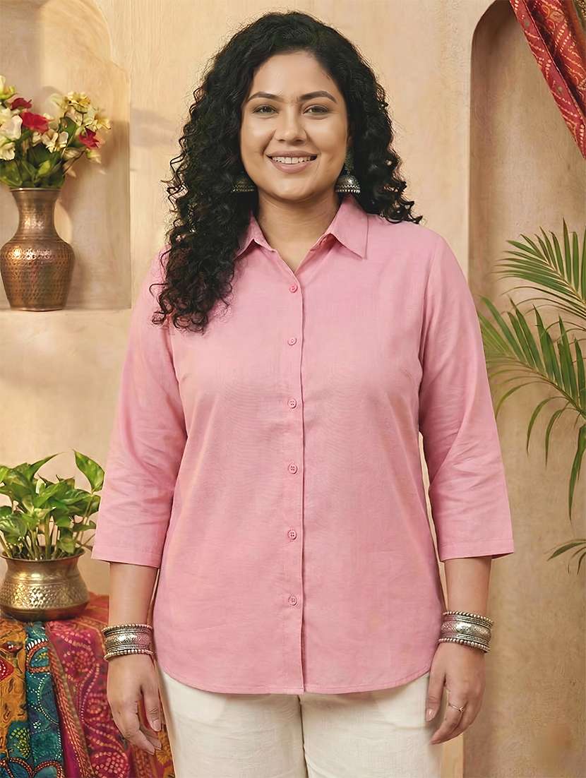 women solid collared three quarter sleeve shirt