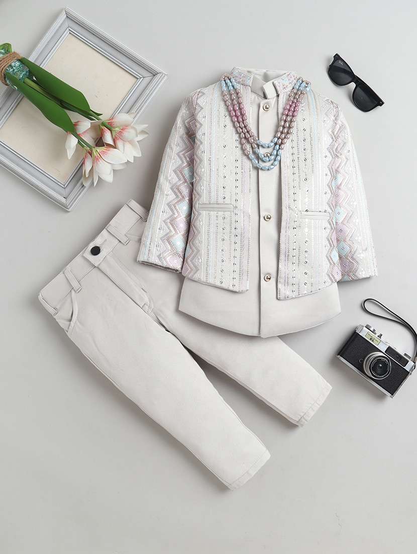 boys embroidered long sleeve sherwani set